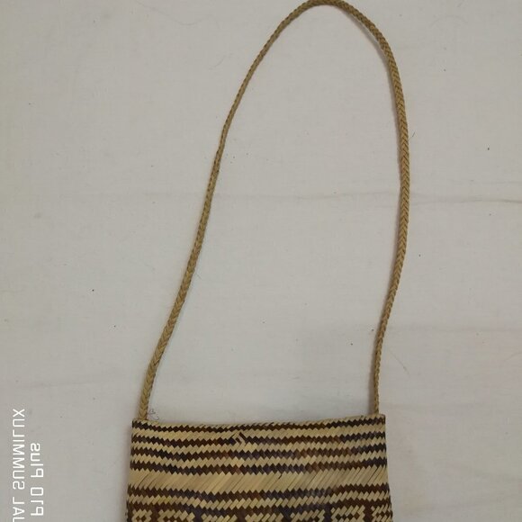 𝅺70S vintage woven straw natural & BLACK satchel shoulder bag - Picture 4 of 4